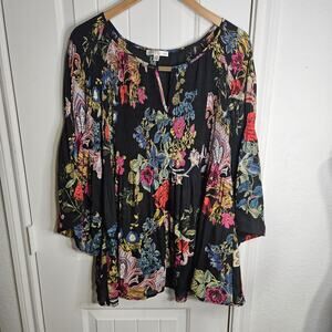 Spense Woman 1x Flowy Black Crinkle Floral Blouse Black